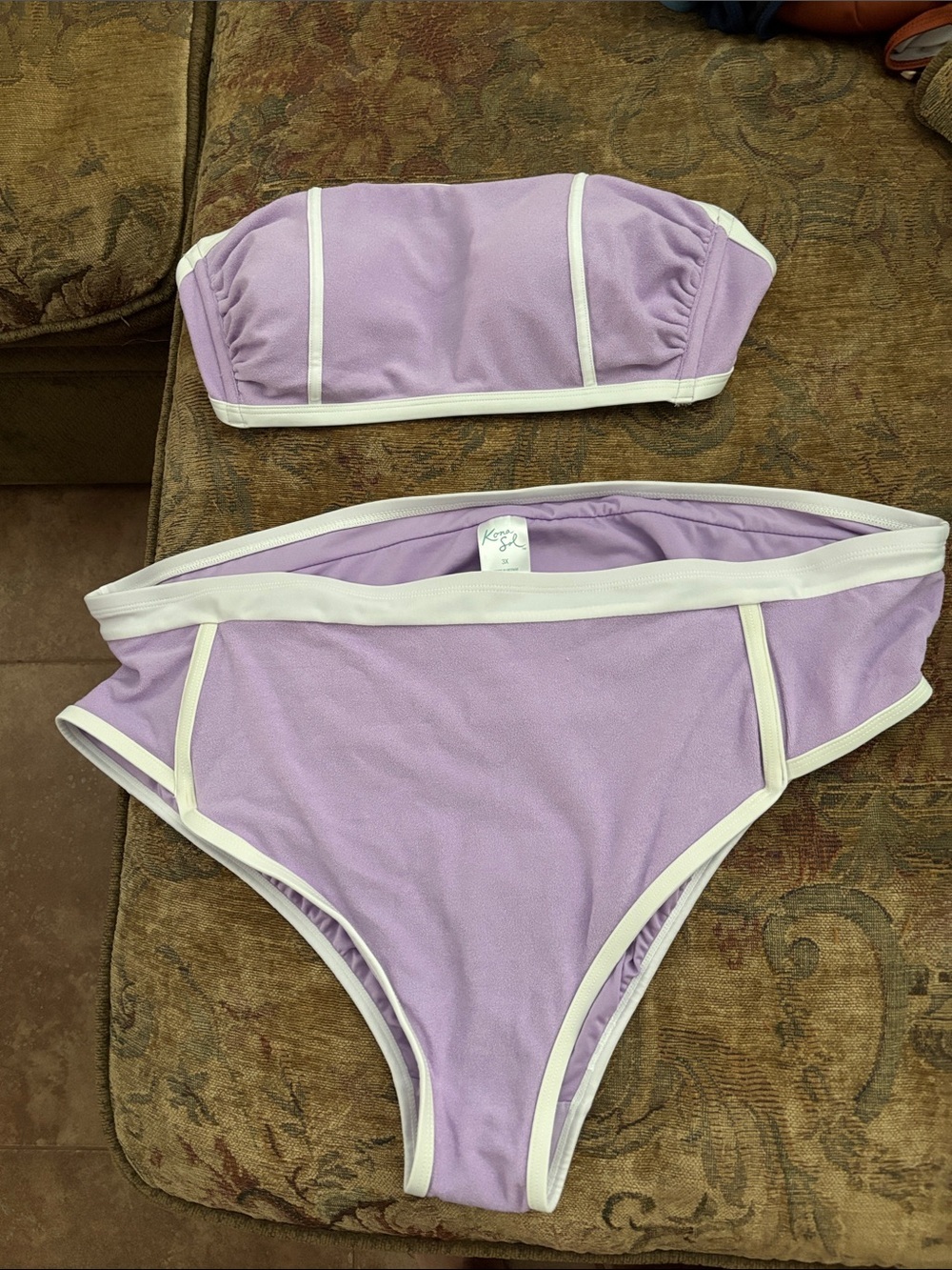 Kona Sol Lavender and White soft terry Bandeau Bikini Set